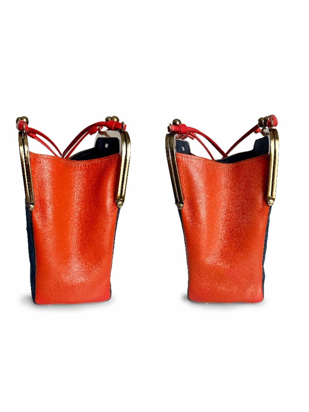 1970s Bonnie Cashin for Coach Red Leather Denim Double Entry Swinger Bag Rare - Picture 7 of 17